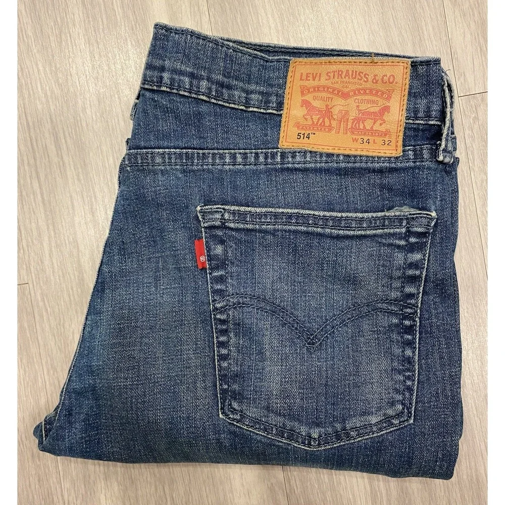 Levis‎ Jeans Men 34 X 32 Blue 514 Mid Rise Straight Stretch Denim Made In Egypt